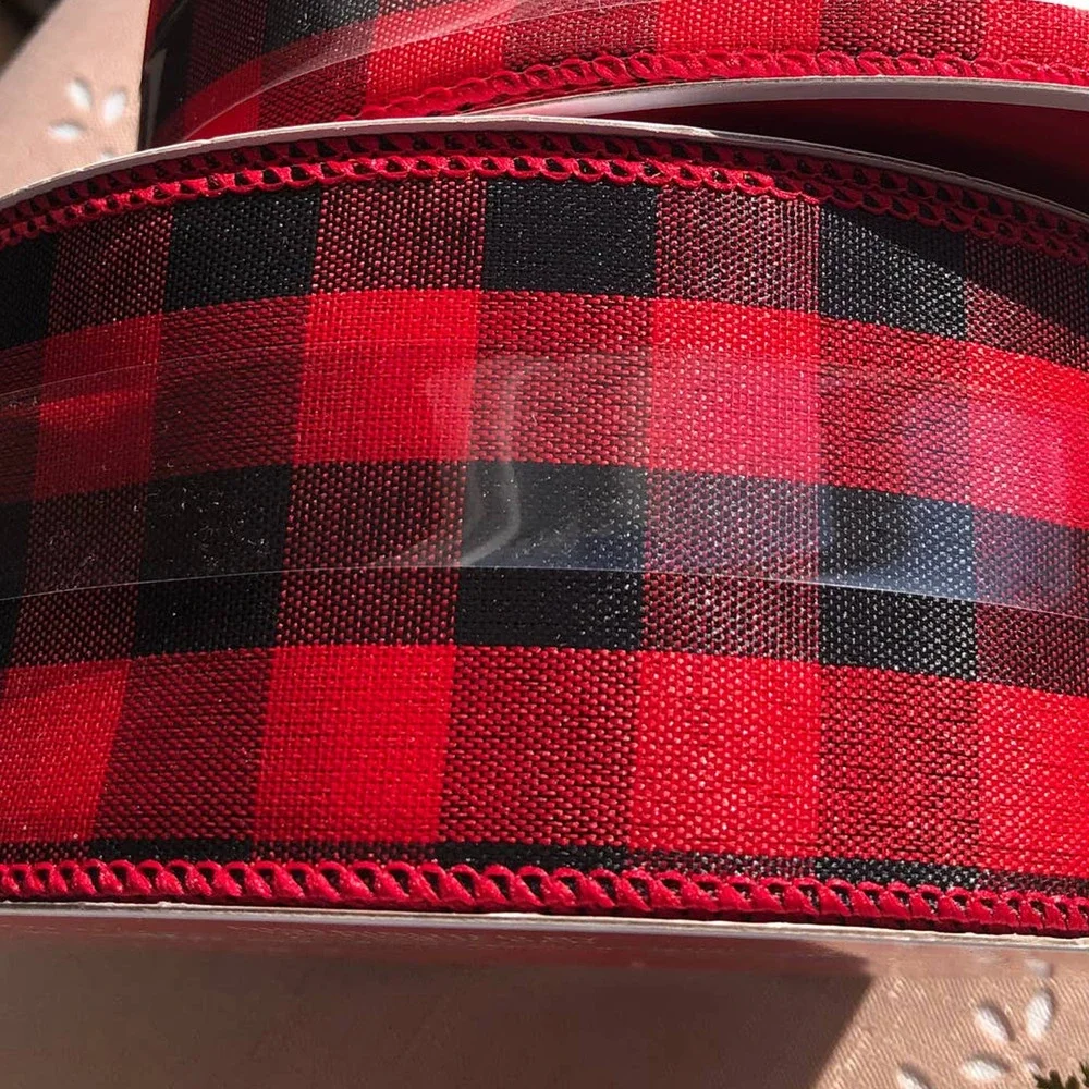 NWT 1 Celebrate It Checkered Wired Red Jumbo Ribbon Red/Black 80 Feet